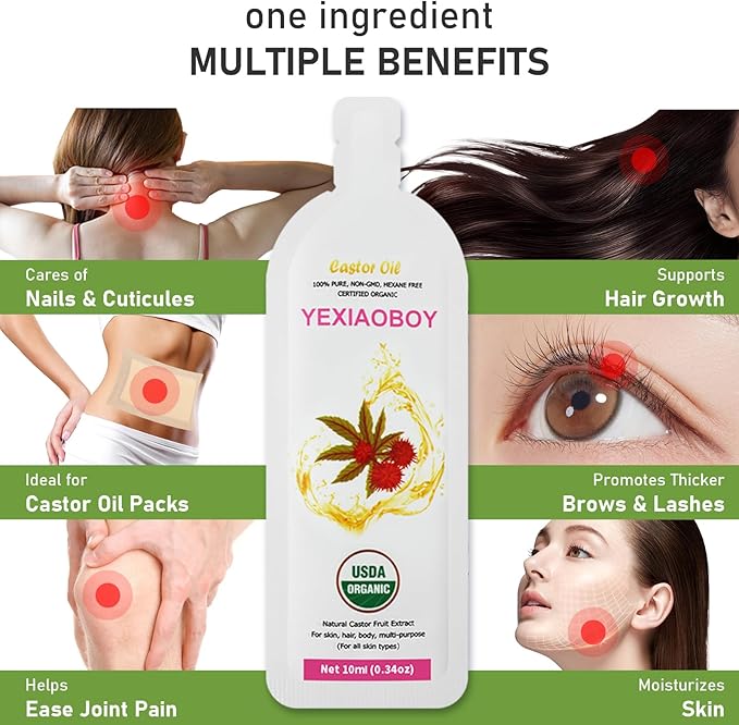 Castor Oil Pack Wrap 11.02 * 6.29in Large Self-Adhesive with 4Oz Organic Castor Oil Cold Pressed USDA Certified