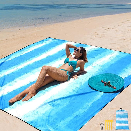 AISPARKY Beach Blanket Waterproof Sandproof Extra Large Beach Mat 79" X 83"/120"x108" for 2-8 Adults Quick Drying Durable Outdoor Picnic Mat for Travel, Camping, Hiking