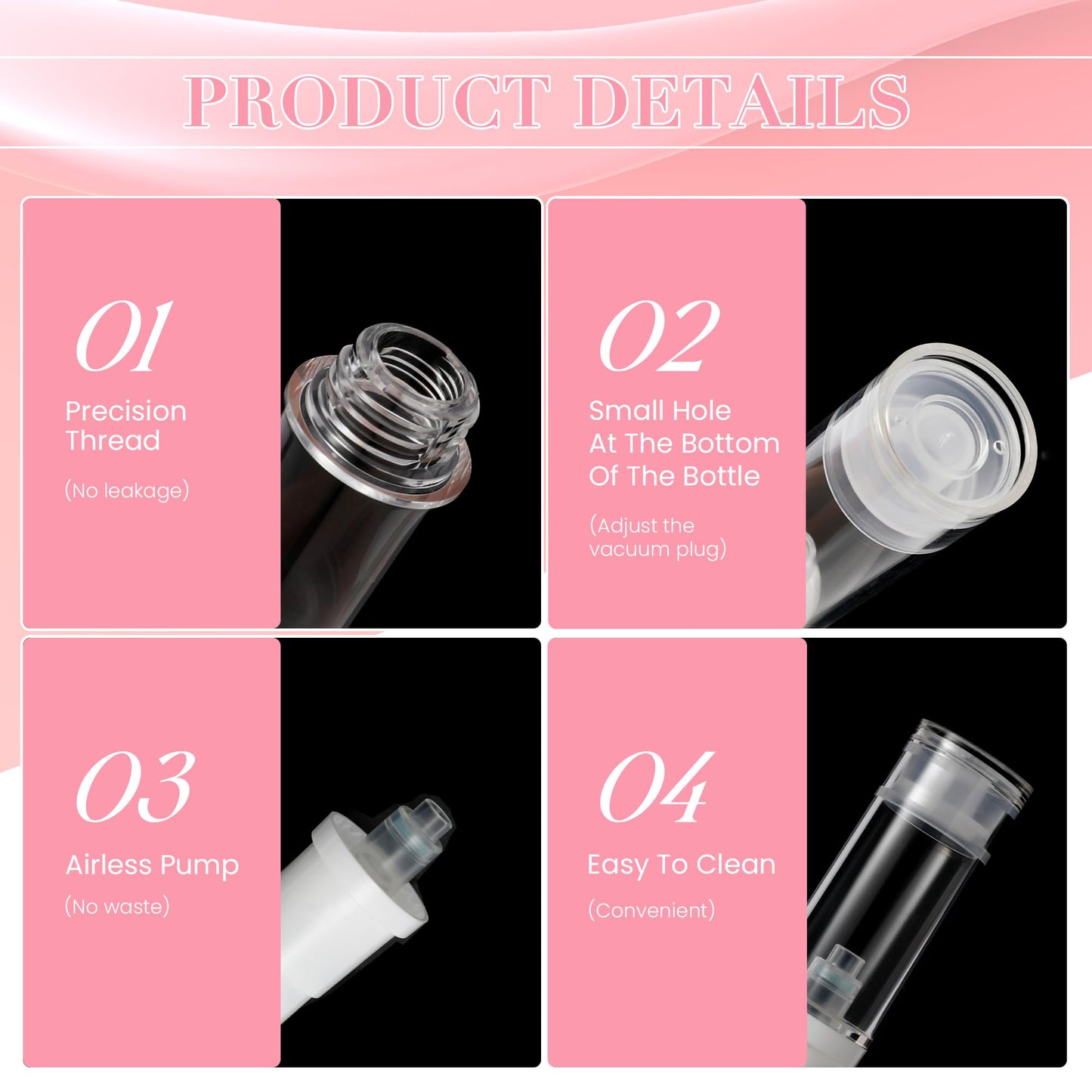 Liobelon 15 Piece Airless Pump Bottles, Empty Refillable Airless Pump Jars, Travel Size Dispenser Vacuum Eye Cream Bottle, Mini Travel Bottles for Lotion Toiletries Liquid Toner Sample, 5ml 10ml 15ml