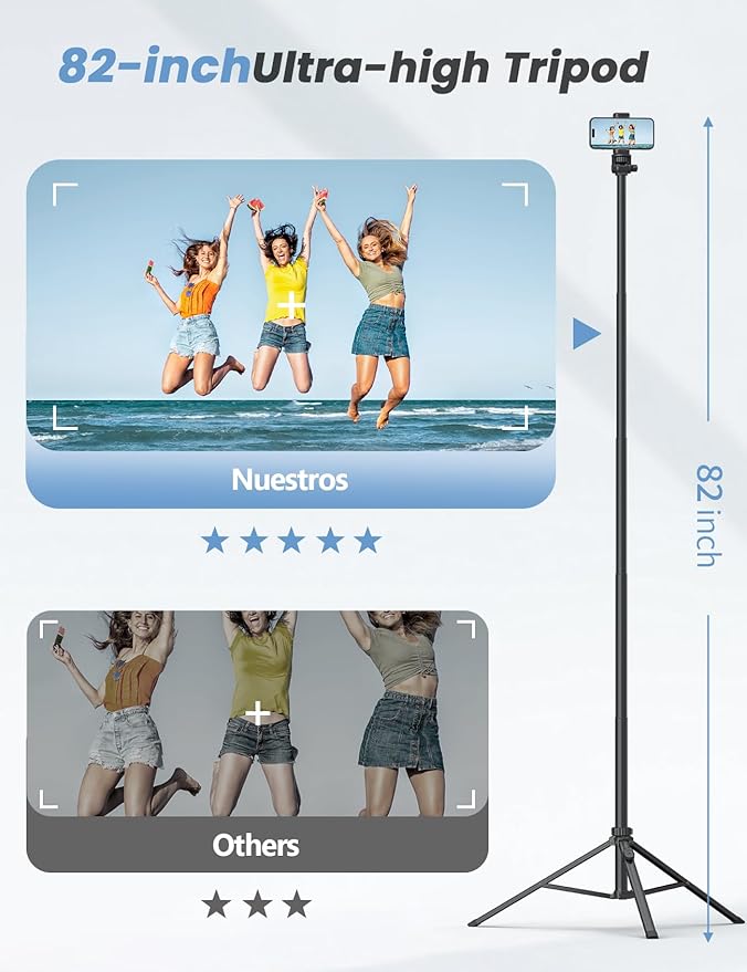 86'' Phone Tripod & Selfie Stick, Tripod for iPhone with Detachable Remote, Portable Phone Tripod Stand for Video Recording, Travel Tripod for Cell Phone, Compatible with Smartphones, DSLR