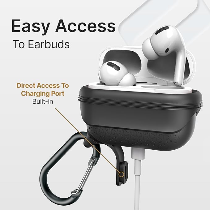 Catalyst Waterproof Case for AirPods Pro 2nd Generation and AirPods Pro 1st Generation - Wireless and USB-C Charging Compatible, One Piece Design, High Drop Protection Case with Carabiner