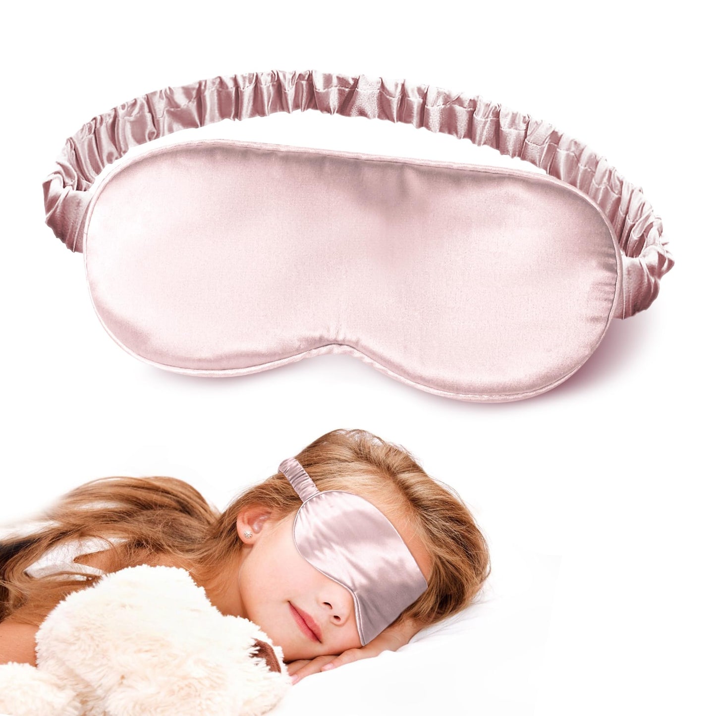 SilkDream 100% Mulberry Silk Sleep Mask for Kids Eye Mask for Sleeping 22 Momme 6A Real Silk 4t-12Y Gifts for Kids Pink