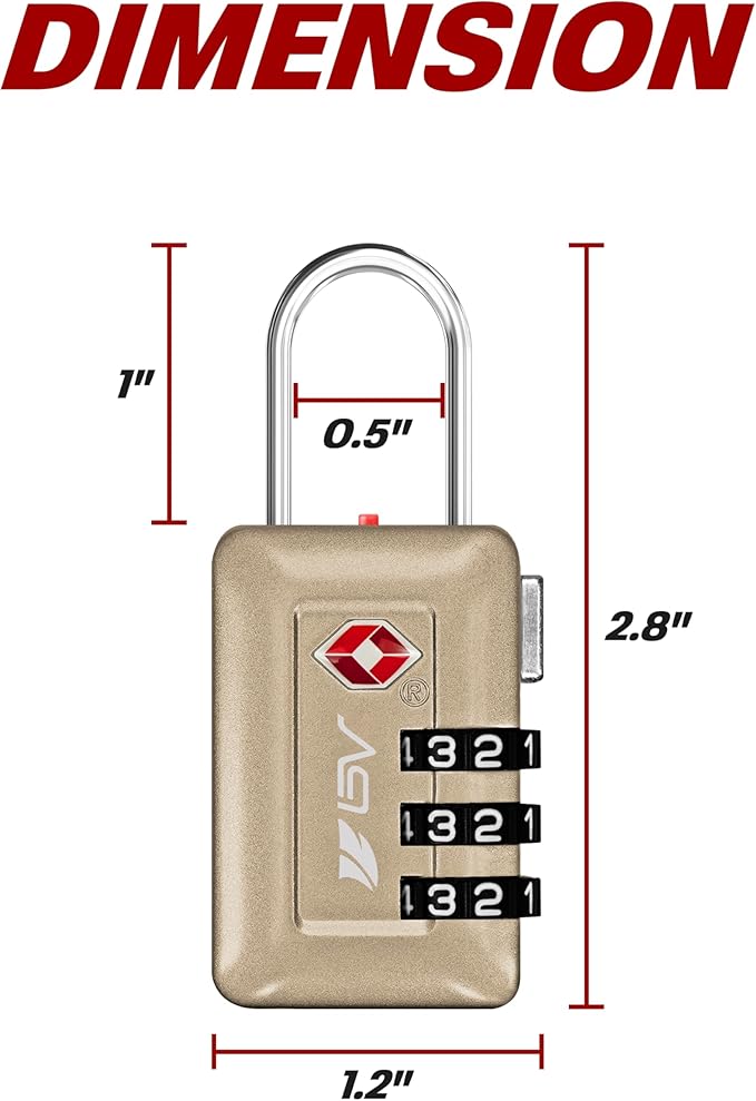 BV TSA Accepted Luggage Travel Lock, Set-Your-Own Combination Lock for School Gym Locker, Luggage Suitcase Baggage Locks, Filing Cabinets, Toolbox, Case (Champagne Gold, 2 Pack)
