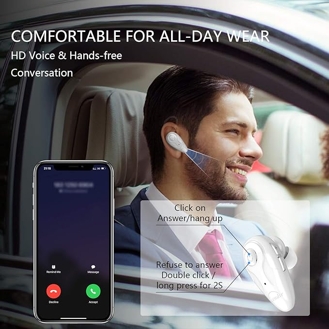 Bluetooth Earpiece, V5.0 Wireless Headphone Cell Phone Headset 8 Hrs Talking with Noise Cancelling Mic, Volume Control, Handsfree Earbud for iPhone Android Samsung Laptop Trucker Driver