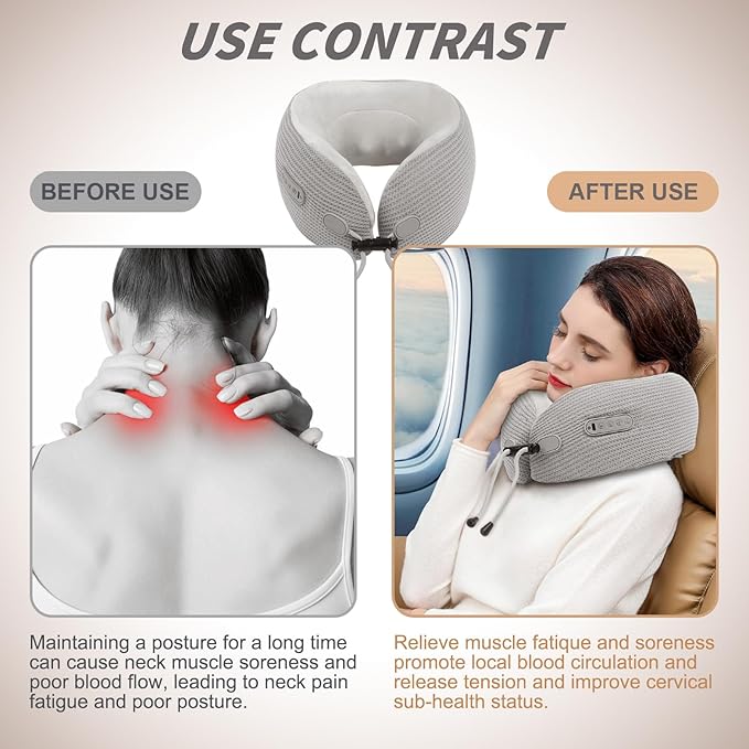 Electric Neck Massager,Portable Travel Pillow with Massage and Heat,Rechargeable vibrating Neck Pillow Massager,Perfect for Pain Relief at Home,Office,Travel,Fathers Day Gift Ideas from Daughter Son