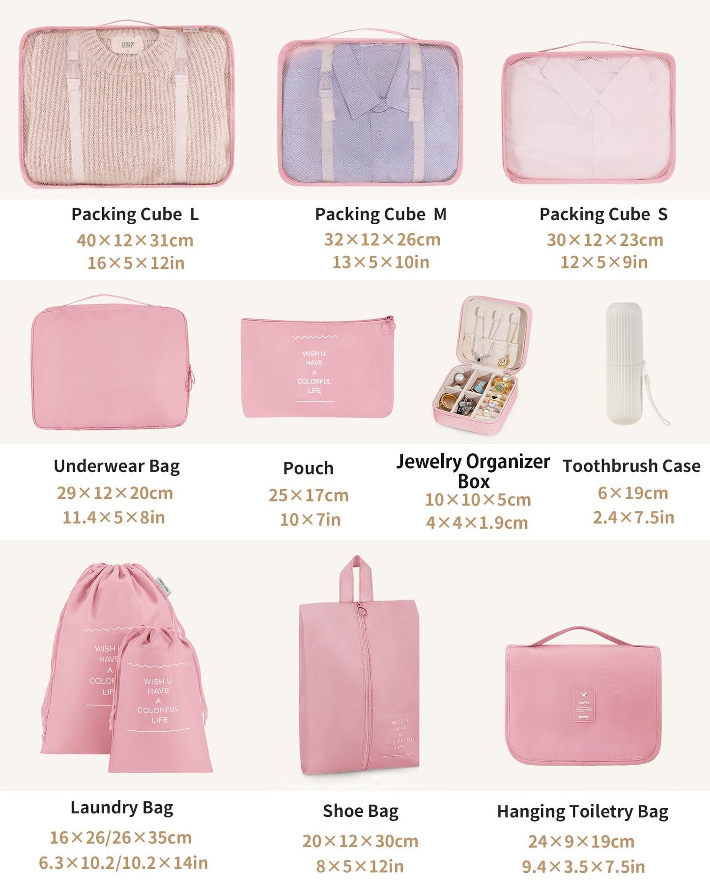 Packing Cubes 11 Set, Suitcase Organizers, Luggage Organizer Bags, Packing Cubes for Travel, with Toiletry Bag, Travel Essentials,Pink