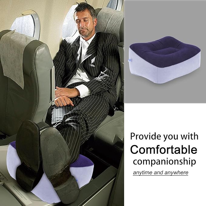 Inflatable Foot Rest, Carseat Inflatable Foot Rest Pillow, Airplanes Inflatable Foot Rest Cars, Travel Footrest Pillow for Home Office,Trains (Gray Splicing Navy Blue 2 Count), 14.5" L×11.8" W×7.9”H