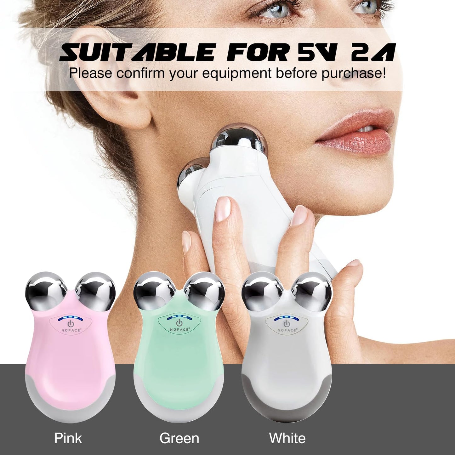 5V Adapter Power Cord for NuFACE Mini Facial Toning Device Pink/White/Green, Facial Toning Device Battery Charger Cable Replacement