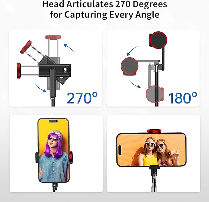 ATUMTEK Selfie Stick Tripod, 3-in-1 Extendable Aluminum Phone Tripod with Detachable Bluetooth Remote, Compatible with iPhone 17/16/15/14/13/12/11/11 Pro/XS Max/XR and Samsung Smartphones, Red