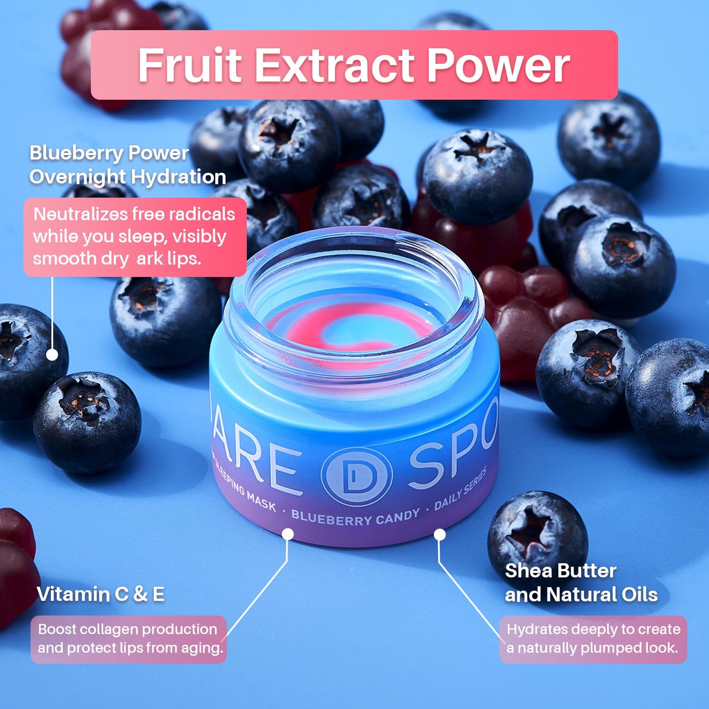 SPODARE Blueberry Lip Sleeping Mask Overnight -Original Dual-Color Lip Balm for Softer and Smoother Lips, Intensive to Nourish and Hydration Reduce Fine Lines for Dry Cracked Skin - 0.42 Fl Oz