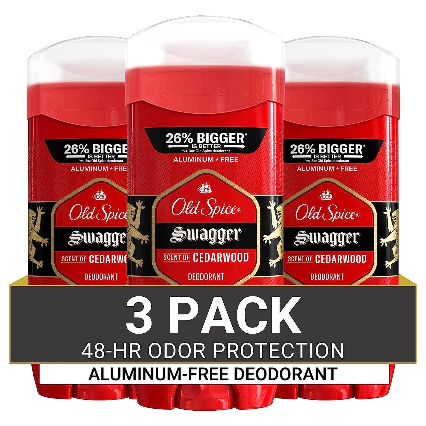 Old Spice Aluminum Free Deodorant for Men, 24/7 Odor Protection, 24/7 Freshness & Lasting Scent, Swagger with Cedarwood Scent, 3.8 oz (Pack of 3)