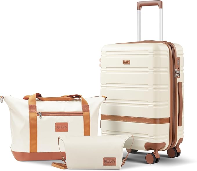 carry on Luggage Sets,20 Inch Expandable with TSA Lock Carry-on suitcases with spinner wheels,Hard Shell Travel Luggage airline approved (Beige, 3 Piece Sets (20/DB/TB))