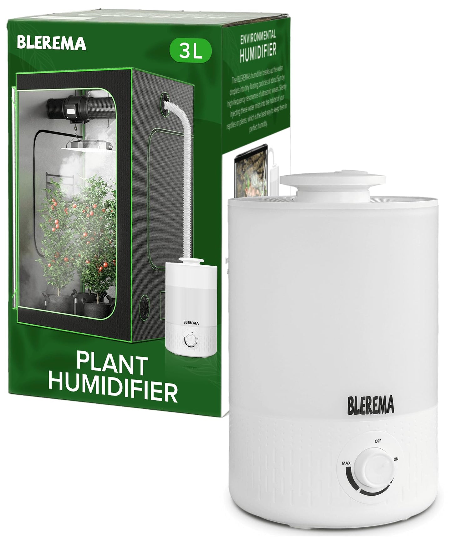 3L No Leak Plant Humidifiers for Grow Tent Greenhouse and Grow Room, Top-Fill, Auto Shut Off, with Extendable Targeting Hose Perfect for Indoor Plant Care and Humidity Control (Single Dual Fog Output)