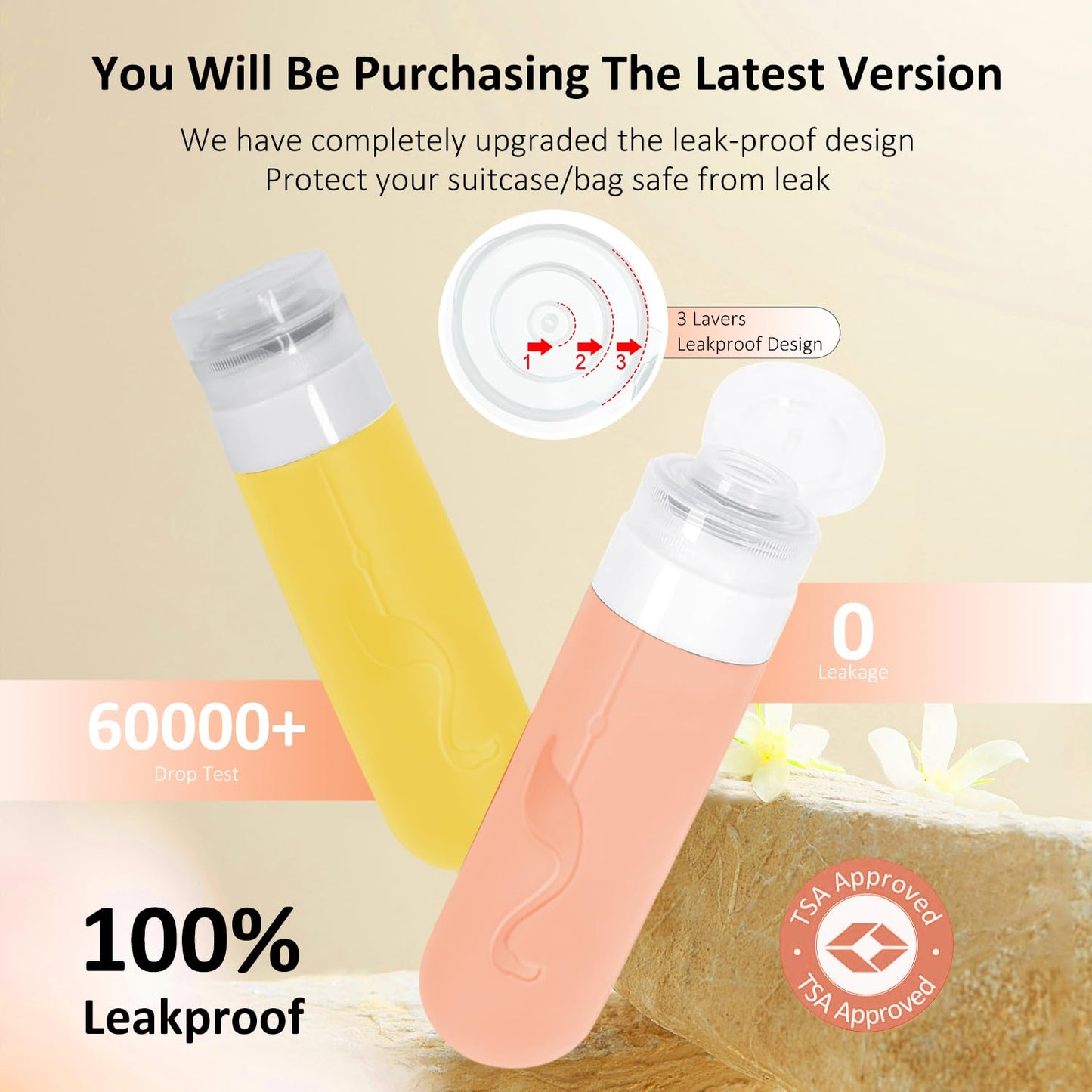 Vipop Empty 3 oz Travel Size Bottles Toiletries Containers for Toiletries Liquids，Small Silicone Mini Refillable Leak Proof TSA Approved Travel Bottles for Creams Shampoo and Conditioner Traveling