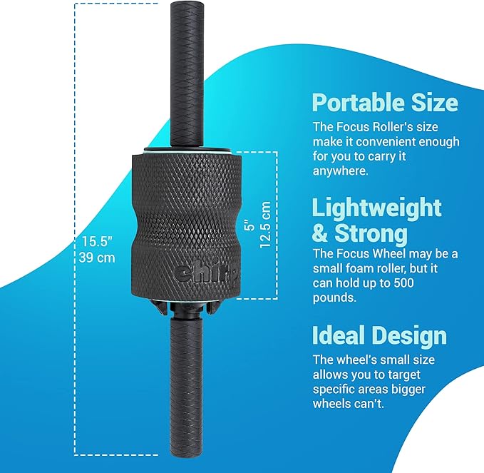 Chirp Focus Muscle Roller, Focus Wheel and Roller Handle in One, On-The-Go Muscle Massage Tool, Stretching Equipment, Targets Pressure Points, Focused Neck & Back Massager - 4" Holds Up to 500 lbs