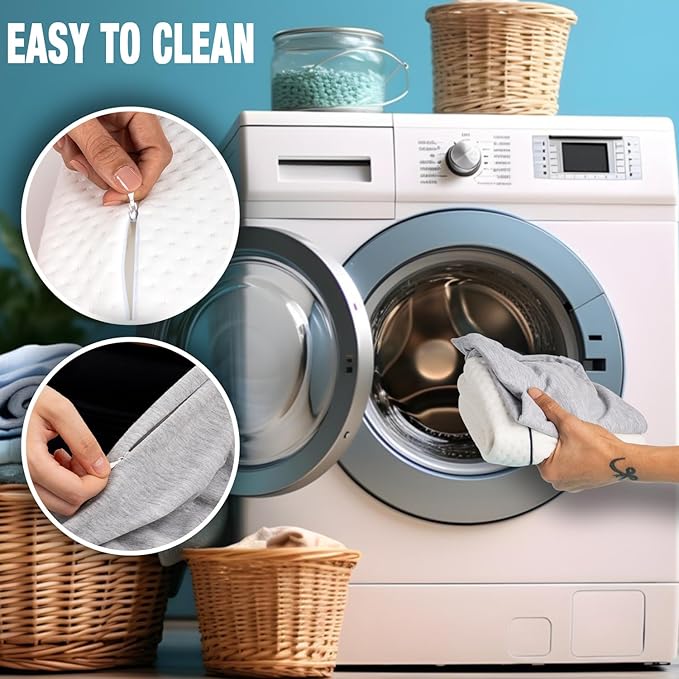 Travel & Camping Comfortable Memory Foam Pillow – Easy to Carry Portable Bag – Temperature Regulating Pillow Case (White + Extra Cover)