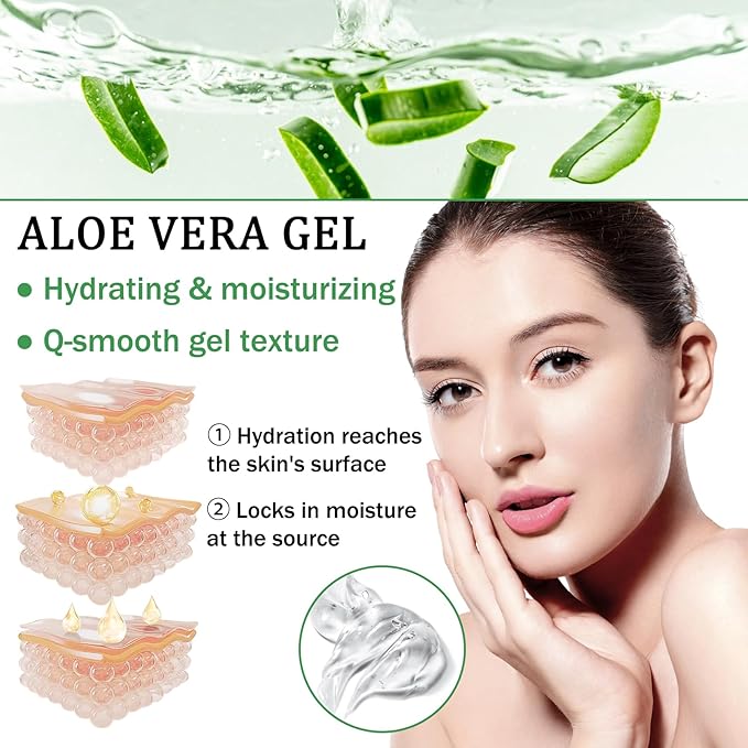 Aloe Vera Gel for Sunburn Relief,Hydrating Travel Size Aloe Vera Gel for Face,Moisturizing Sunburn Relief After Sun Lotion,Fast Absorbing,Non-Sticky Cooling After Sun Lotion Face Moisturizer (A)