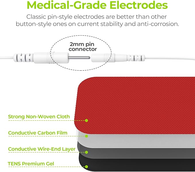 AUVON TENS Unit Pads 2"X4" 10 Pcs, 3rd Gen Latex-Free Rectangular Replacement Pads Electrode Patches with Upgraded Self-Stick Performance for Electrotherapy(Red)