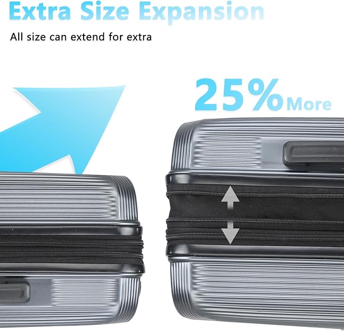 20 Inch Lightweight Expandable Carry On Luggage, PC Hardside Suitcase with Spinner Wheels & TSA Lock, Carry-on 20-Inch, Gray