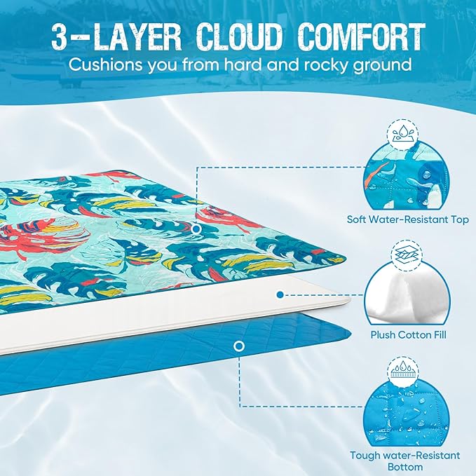 Beach Blanket Waterproof Sandproof Picnic Blankets 70” x 57” Camping Foldable Beach Mat Sand Free Large Portable Washable Play Mat Lightweight for Outdoor Park