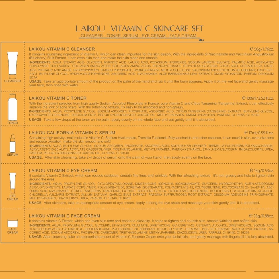 5Pcs Skincare Gift Set for Teenage Girls, Vitamin C Face Skin Care Kit With Cleanser, Toner, Face Serum, Eye Cream, Cream, Travel Skin Care Sets & Kits, Hydrating Facial Kit Skincare Set for Women Men