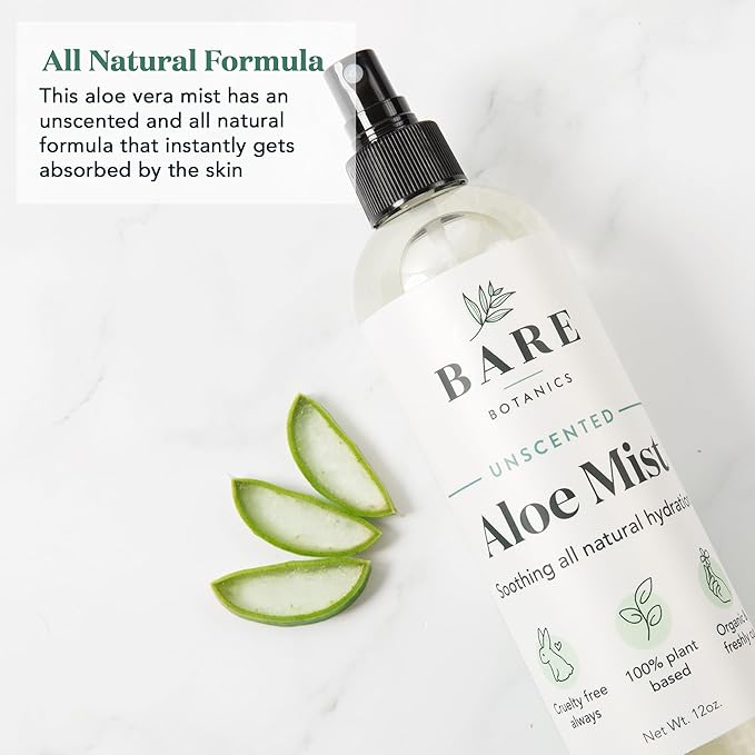 BARE BOTANICS Cooling Aloe Spray for Skin & Hair 12 oz (Large) - After Sun Spray & Aloe Hair Moisturizer - All Natural 99.7% Pure Unscented Aloe Vera Spray Made in Madison, WI