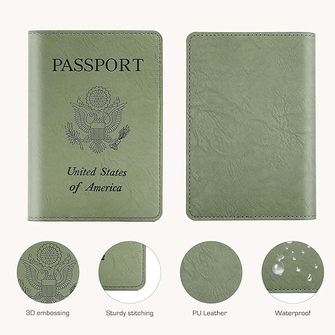 Cnycmy Passport Holder–Slim Travel Organizer for Passport, RFID Blocking,Boarding Pass, Credit Cards | Vegan Leather & Anti-Theft Design (Moss Green5)