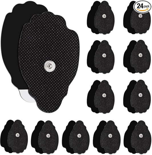 24 Pcs Electrodes Pads for Tens Unit, Reusable Long-Lasting Self-Adhesive Non-Irritating Tens Replacement Patches with Standard 3.5mm Snap-on Connector, Compatible with Belifu, Brilnurse TENS, Black