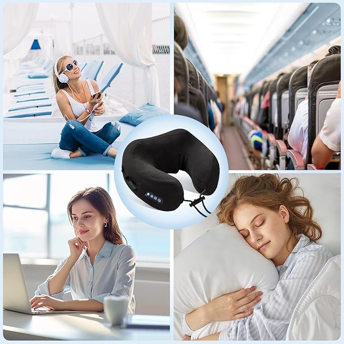 Electric Neck Massager,Portable Heated Kneading Massage Cushion Pillow,Rechargeable Shoulder Neck U-Shaped Massage Shiatsu,for Pain Relief at Home,Car,Office,Travel(Black)