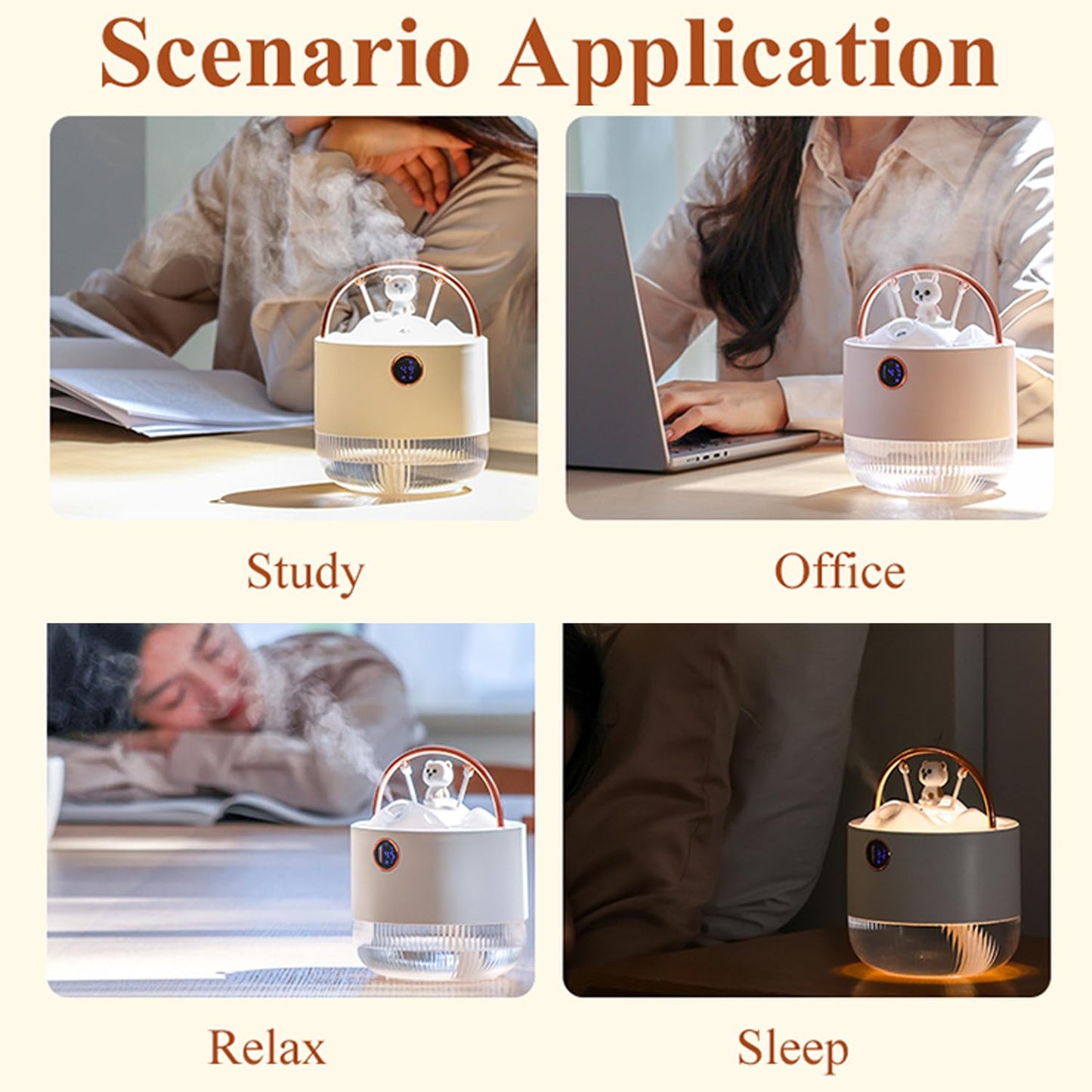 Portable Mini Humidifier With night light 600ml Small Cool Mist Humidifier Personal Desktop Humidifier for Baby Bedroom Travel Office,Built-in 2000mAh Battery 2 Mist Modes white