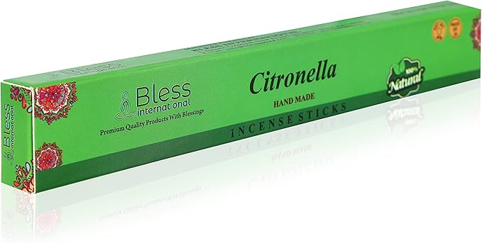 Bless-Citronella 100%-Natural-Handmade-Hand-Dipped-Incense-Sticks Organic-Chemicals-Charcoal-Free Purification-Relaxation-Positivity-Yoga-Meditation Best-Woods-Scent (25 Sticks (1.4 OZ))