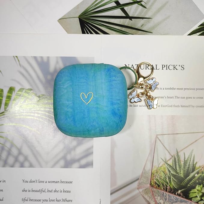 Compatible with Powerbeats Pro, Soft Silicone Case with Gold Heart Pattern for Powerbeats Pro Case with Cute Butterfly Keychain for Girls Women (Camouflage Blue)