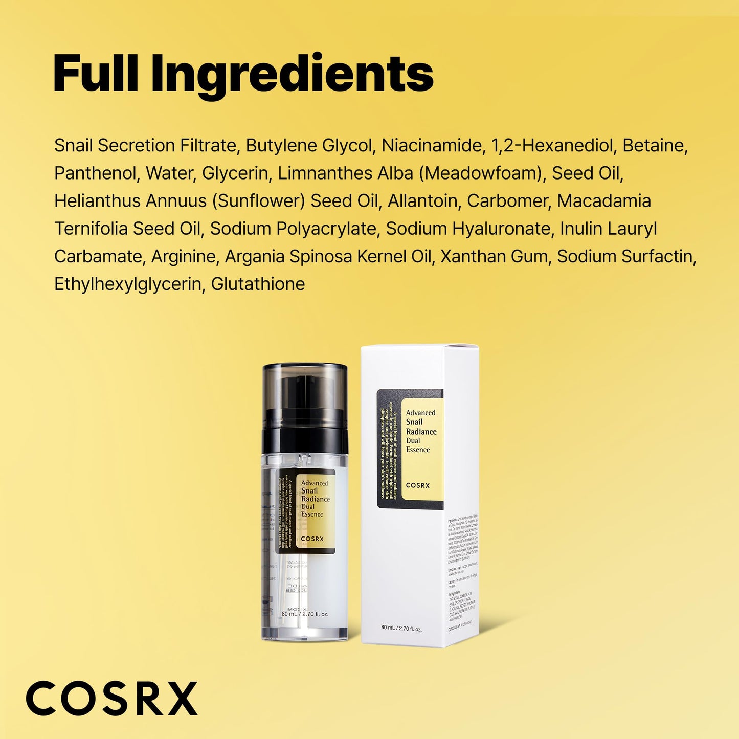 COSRX Niacinamide 5% + Snail Mucin 74% Dual Essence, Anti Aging Face Serum for Dull Skin, Mothers day gifts for mom, Sensitive Skin, Not Tested on Animals, Korean Skin Care, 2.70 fl.oz / 80ml