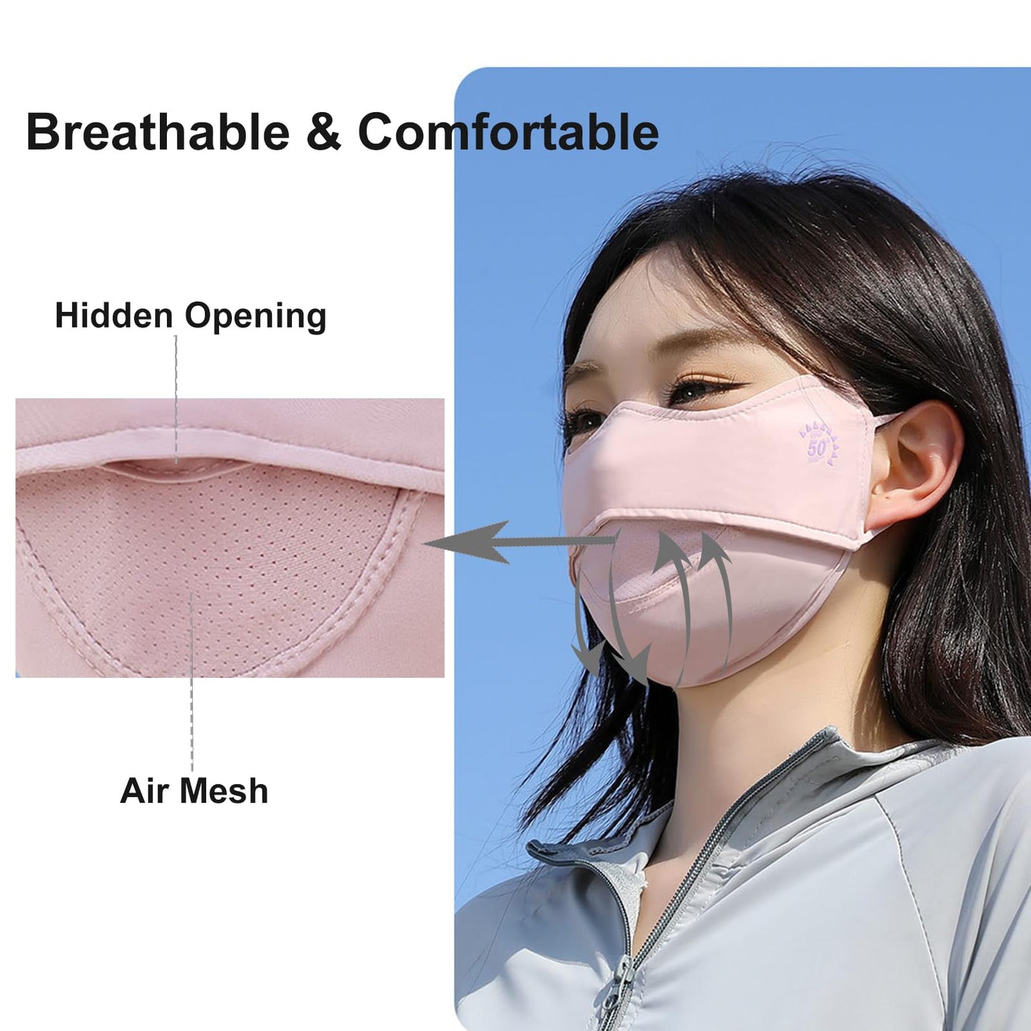 YUANST 2Pcs UV Face Mask, Sun Masks for Women, Cooling Breathable Face Cover for Outdoors, Washable Reusable (Pink+Gray)