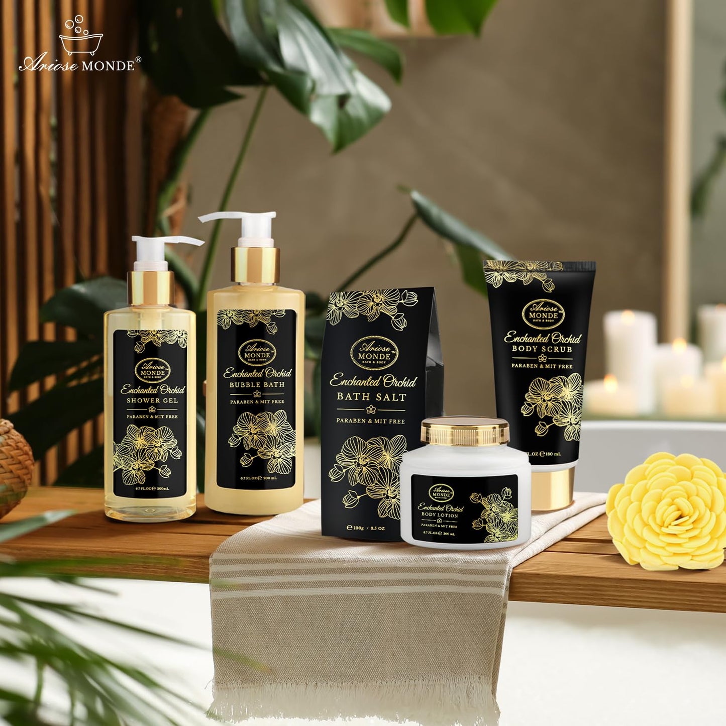 Spa Gift Baskets for Women, Gift Set for Mom Enchanted Orchid Scent, Home Spa Kit with Bubble Bath, Body Lotion, Bath Bomb, Bath Salt, Bath Gift Baskets, Birthday Gifts for Women