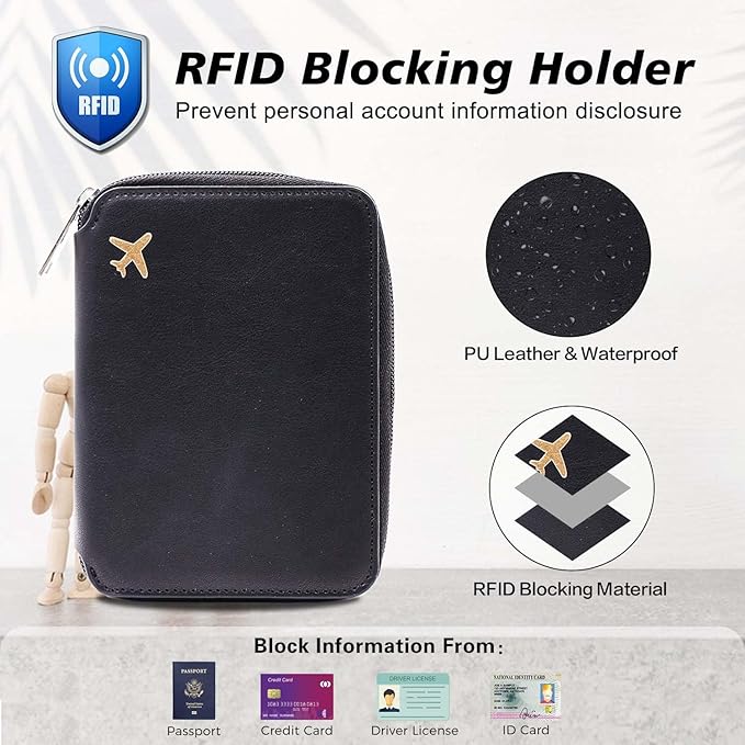 Cnycmy Passport Holder with Airtag,Passport-Wallet-Holder for Women, RFID Passport Holder with Slot Waterproof, PU Leather Travel Passport Case (Black3)