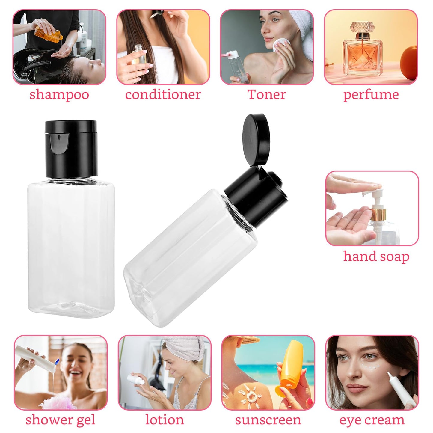 QTLCOHD 100 Pack 1 oz Travel Bottles, Mini Empty Hand Sanitizer Bottles with Flip Caps, Bulk Portable Refillable Containers for Shampoo, Shower Gel, Face Creams, Body Lotions