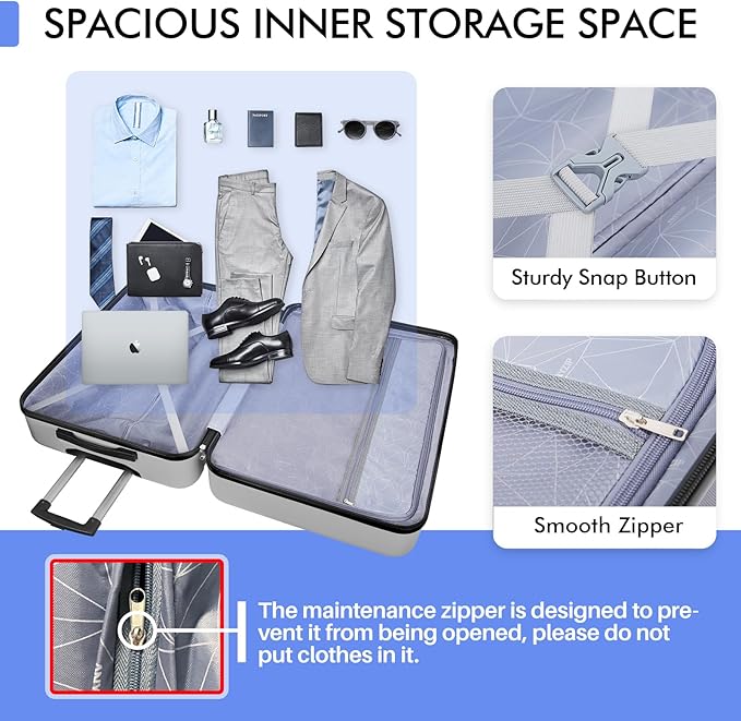 AnyZip Luggage PC ABS Hardside Lightweight Suitcase with 4 Universal Wheels TSA Lock Carry-On 20 Inch Silver