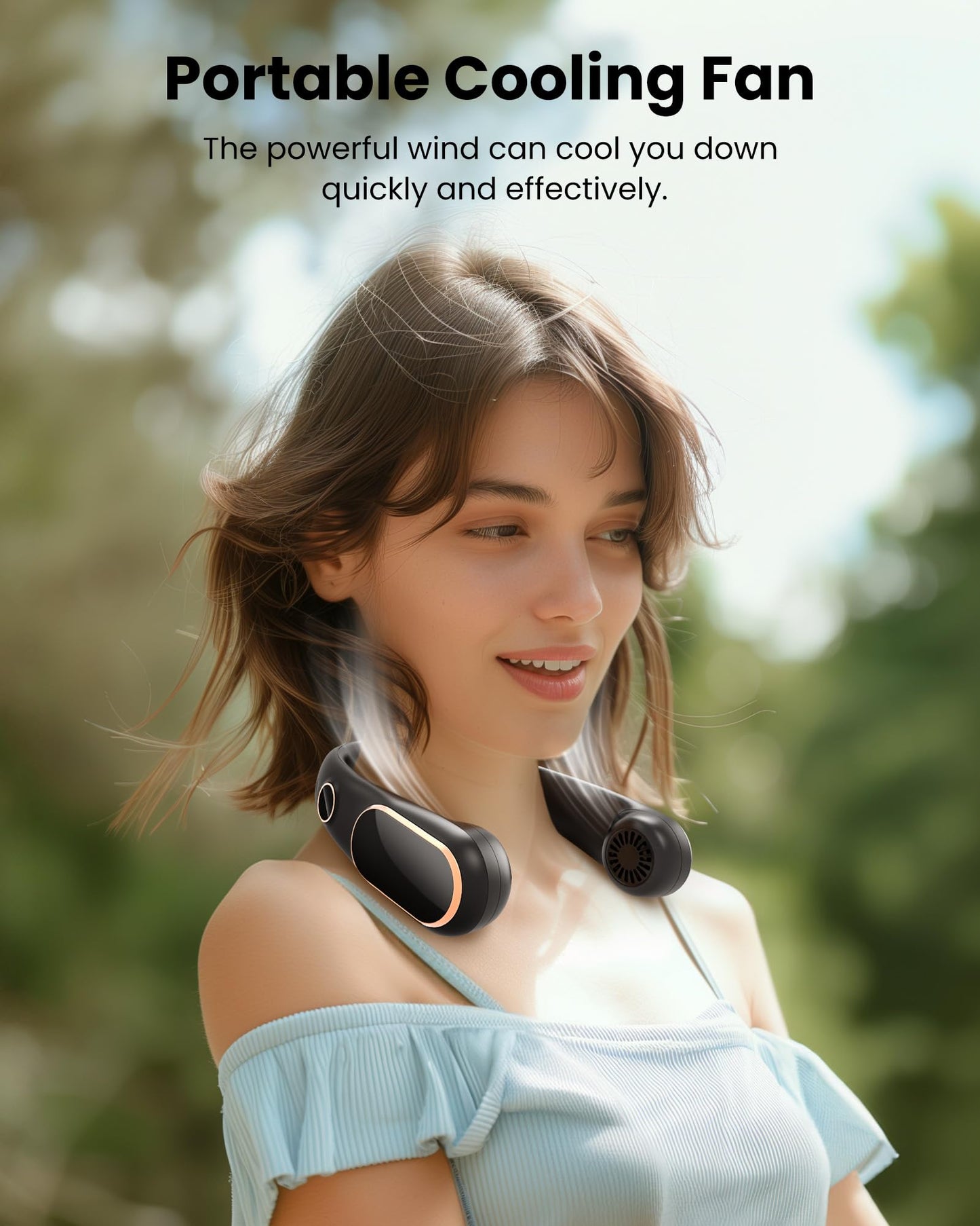 SLENPET Neck Fan, Rechargeable Personal Portable, Hands Free wearable Battery Operated 5 Speeds, USB Neck Cooling for Indoor Outdoor, Adjustable Width Fit, Digital Display, 4-12 Hours