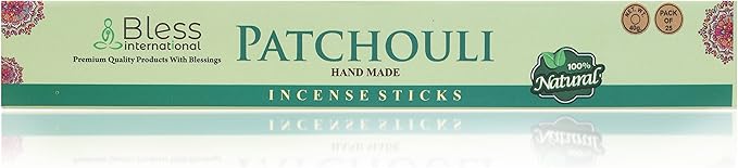 Bless-Patchouli 100%-Natural-Handmade-Hand-Dipped Organic-Chemicals-Charcoal-Free Purification-Relaxation-Positivity-Yoga-Meditation Best-Woods-Scent (25 Sticks (1.4 OZ))