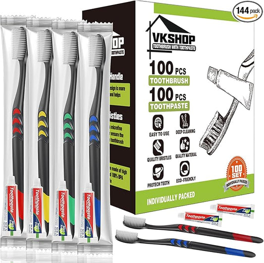 120 Pack Disposable Toothbrushes with Toothpaste,Individually Wrapped for Adults,Travel, Hotel,Donation,Homeless Shelters,OCC Care Packages - Medium Bristle (Black)