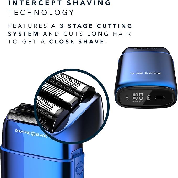 Blade & Stone™ PS501 Foil Shaver | Graphene-X™ Blade | Professional Foil Shaver for Men | 8000 RPM Durable Motor, All-Metal, Cordless Barber Shaver - Big Blue