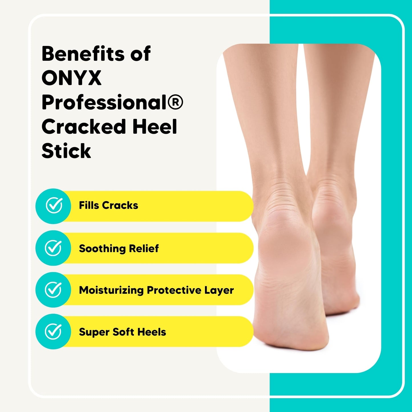 Onyx Professional Cracked Heel Repair Balm Stick for Dry Cracked Feet Treatment, Coconut Scent, 1 pack - Moisturizing Foot Balm, Rolls On, No Mess Like Foot Cream or Foot Lotion, Heel Treatment