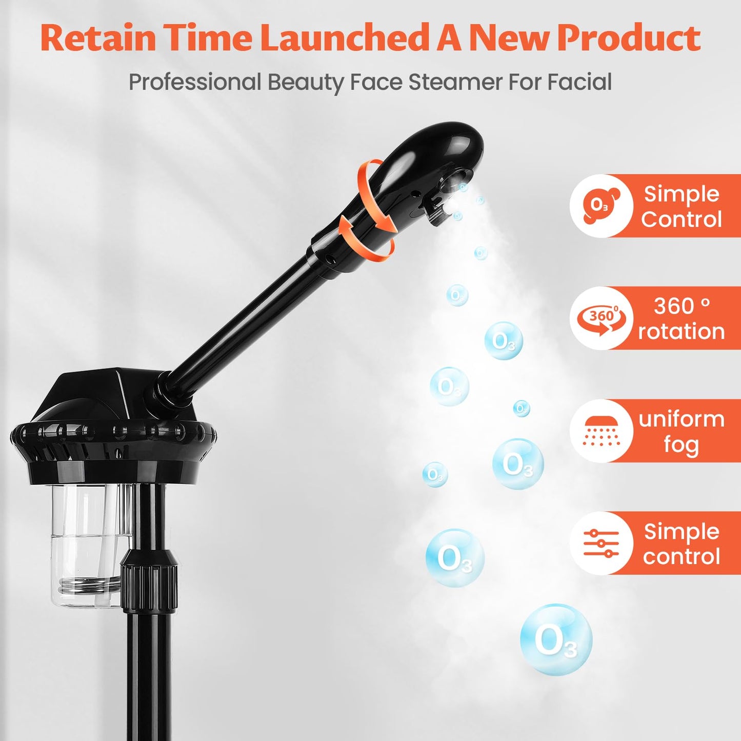 Chetunju Professional Face Steamer, Adjustable Height and Angle, Facial Steamer Clean Skin Firming Pores and Moisturizing Suitable for a Beauty, Spa, at Home