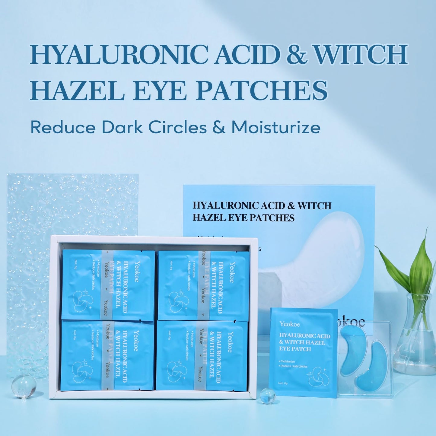 Yeokoe Under Eye Patches for Dark Circles,Puffy Eyes,20 Pairs Face Masks SkinCare With Hyaluronic Acid Witch Hazel for Moisturize