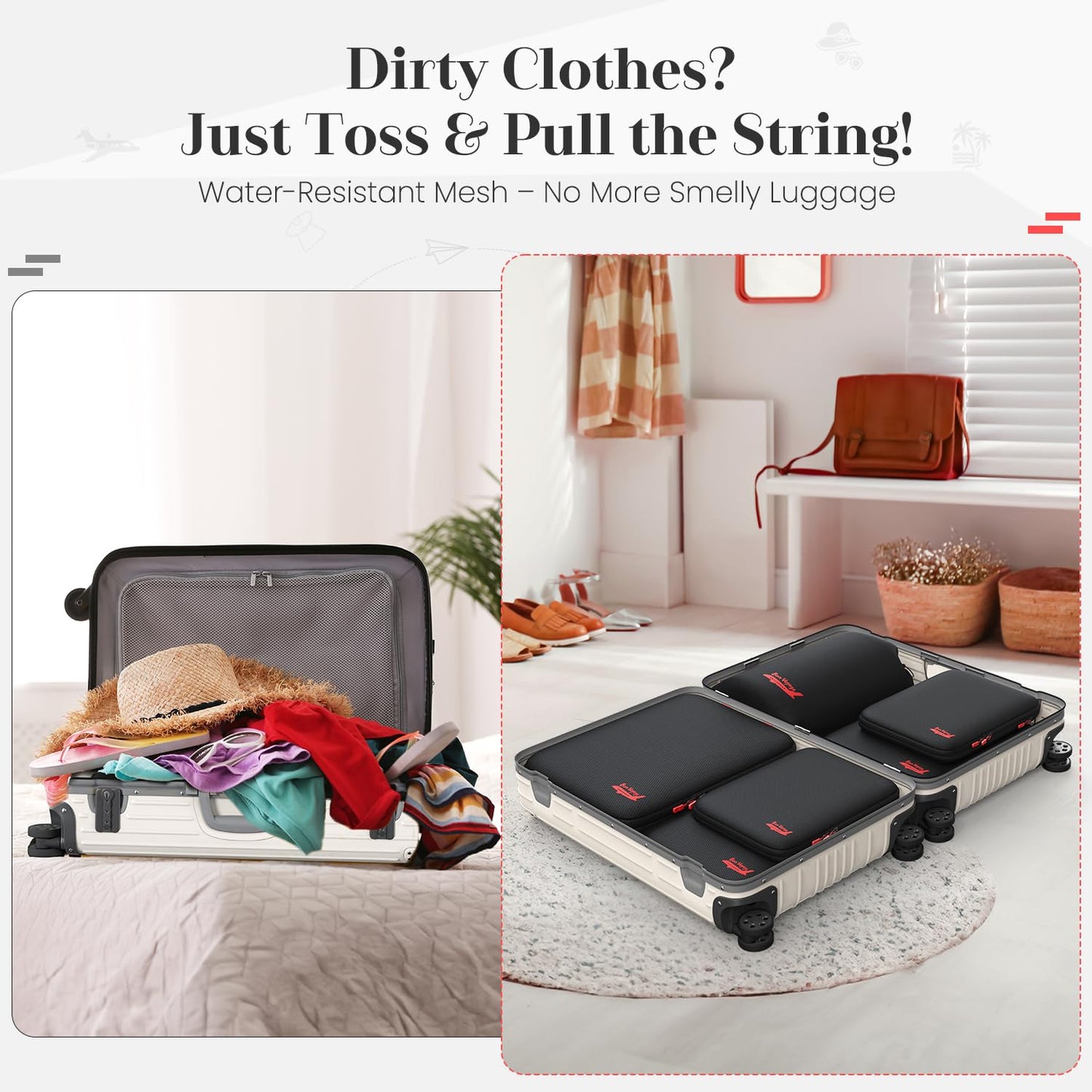 Percover 6 Set Compression Packing Cubes for Travel, 3 Sizes (5+1) for Carry-On Travel, Waterproof Compression Packing Cubes Set with Laundry Bag & Luggage Organizer (Black)