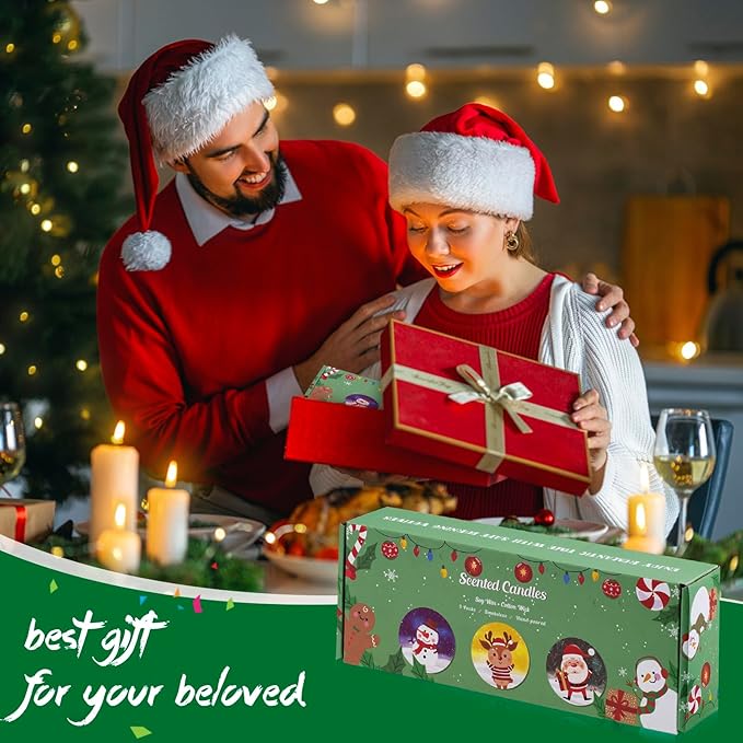 Hausware 3 Pack Scented Candles, 2.5 oz Aromatherapy Candles,Soy Candles Set with 72H Burning Time,Christmas Candles,Christmas Gift for Women (Apple Cinnamon+Cedar+Vanilla Cake)