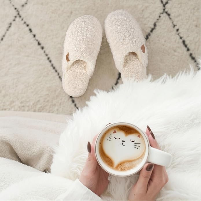 EverFoams Women's Fuzzy Slip-on Slippers Warm Cozy Soft Lightweight Memory Foam Indoor House Shoes