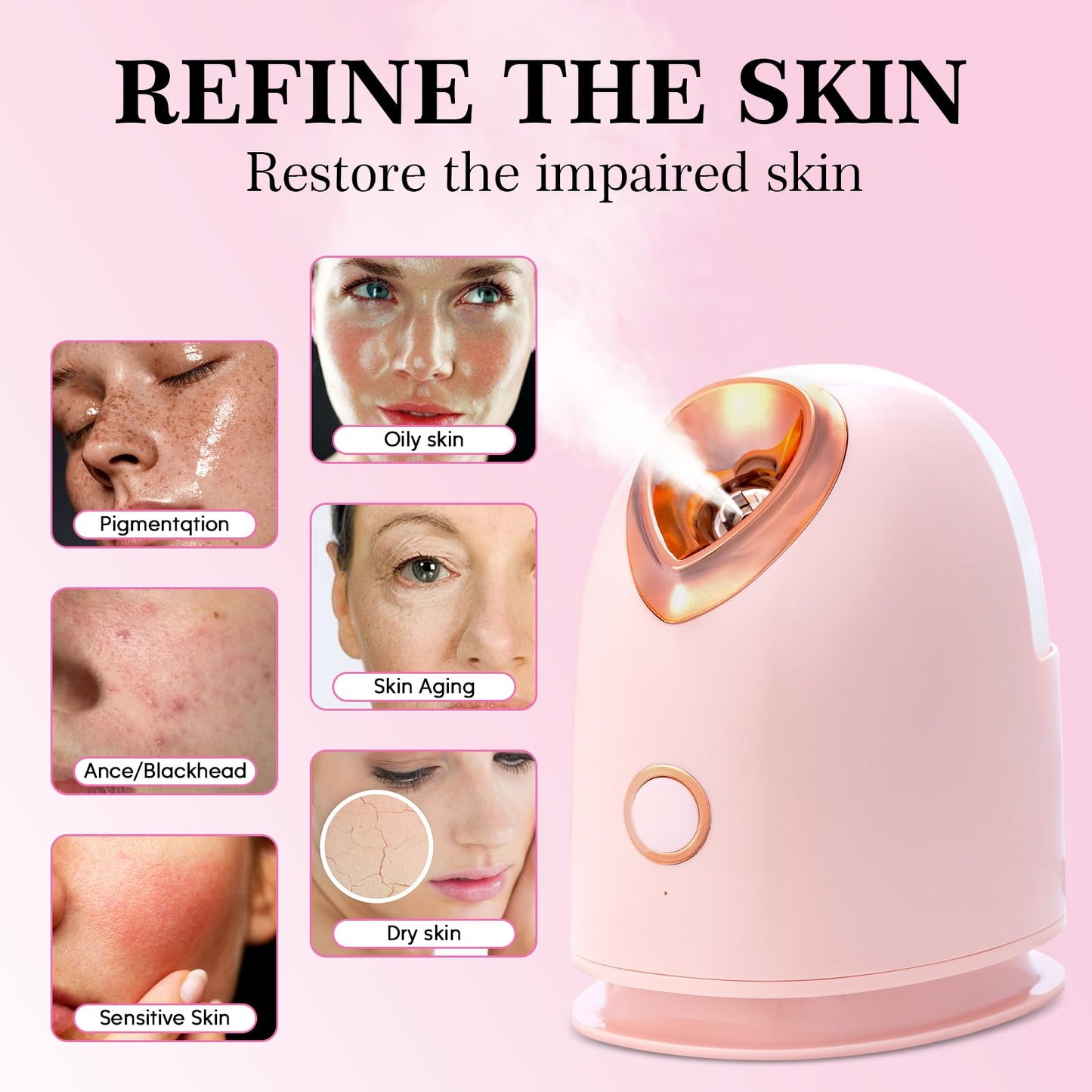 Pjordo Face Steamer for Facial Deep Cleaning Unclogs Pores, Nano Ionic Warm Mist Humidifier Steamer for Face Home Sauna SPA, Bonus 4 Piece Stainless Steel Skin Kit, Gift for Women