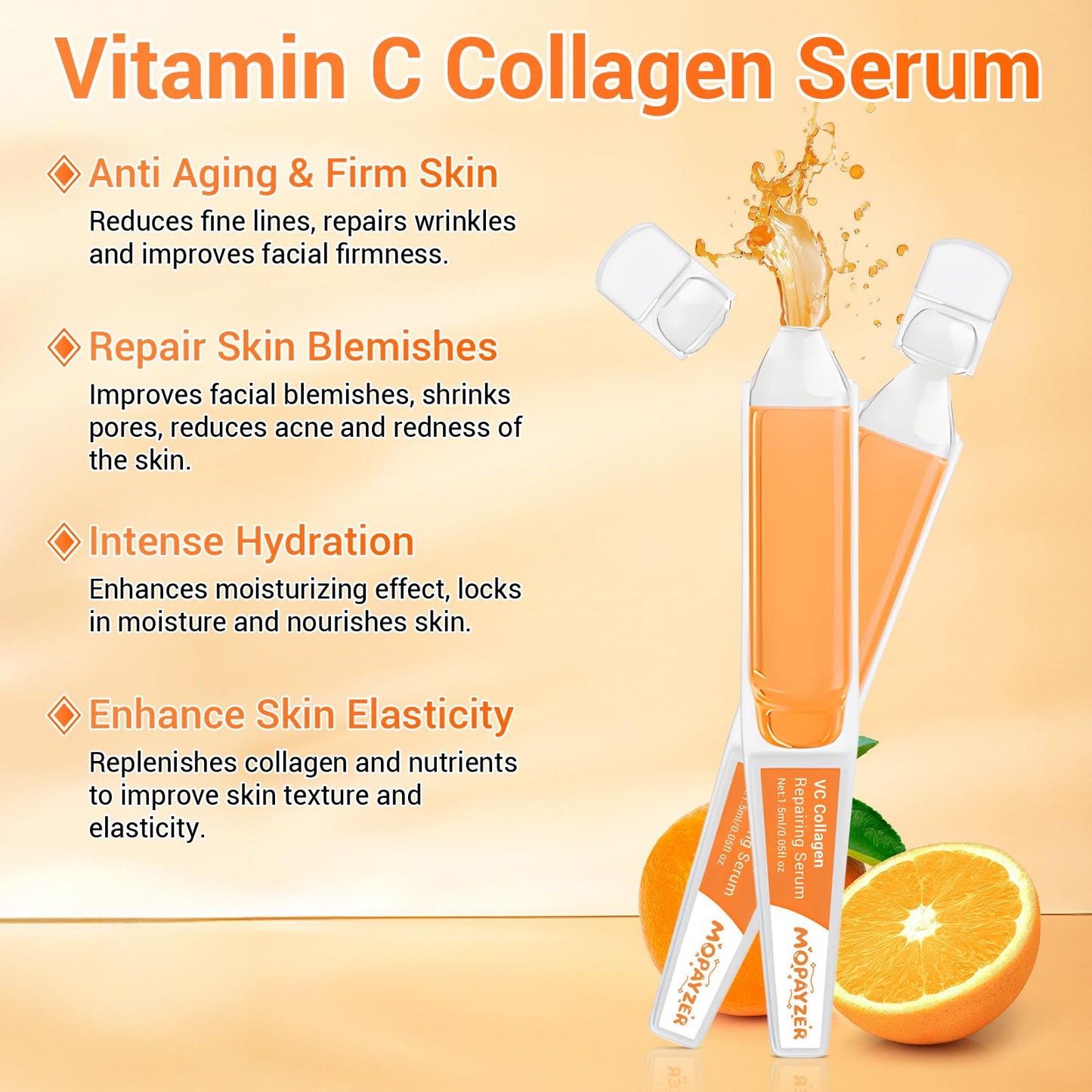 Vitamin C Serum with Niacinamide, 30 Pcs Vitamin C Collagen Serum for Face, Anti Aging Face Serums for Fine Lines, Spots & Wrinkles, Intense Hydration, Boosts Collagen Daily Skin Care Ampoule Essence